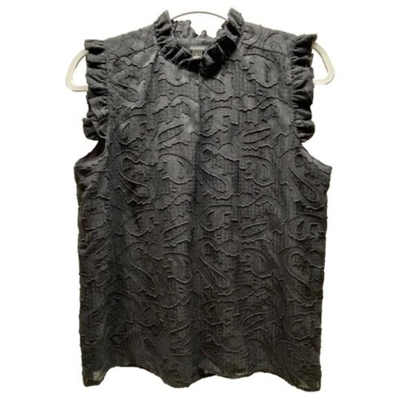 Ann Taylor Career Blouse Women’s Medium Gray Keyhole Lace Sleeveless Top GUC - Picture 1 of 6